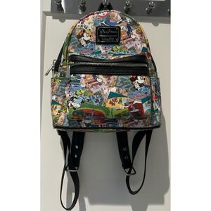 RARE Disney Parks Loungefly Mini Backpack Classic Retro Collage Of Magic Kingdom